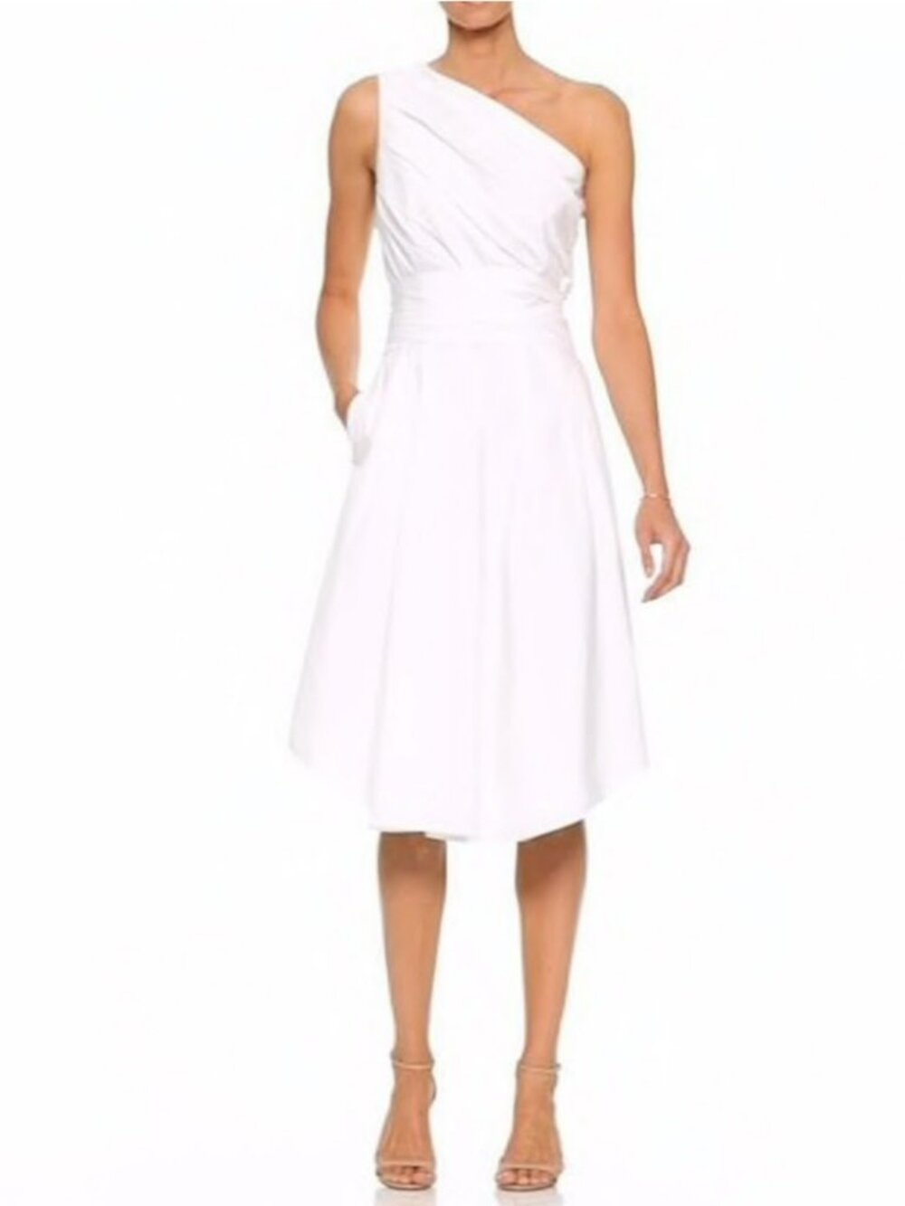 NWT Banana Republic One Shoulder White Lined Poplin Dress 10 - Picture 3 of 11